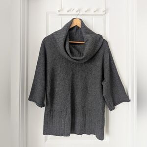 Grey Cashmere Sweater Cowl Neck With Dolman Short Sleeve Size Medium